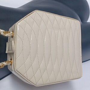 Vintage Giorgio Beverly Hills Cross Bag, cream & gold, 7 x 7 x 2.5